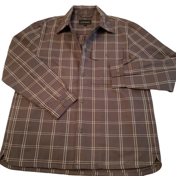 Club Monaco Men’s Work Shirt Cotton Blend Windowpane Military Olive Color Size S - Picture 9 of 10